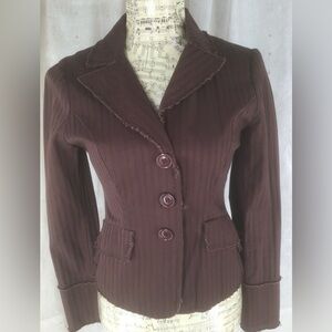 6 Degrees Small brown fitted jacket ,with ruffled back and front pockets